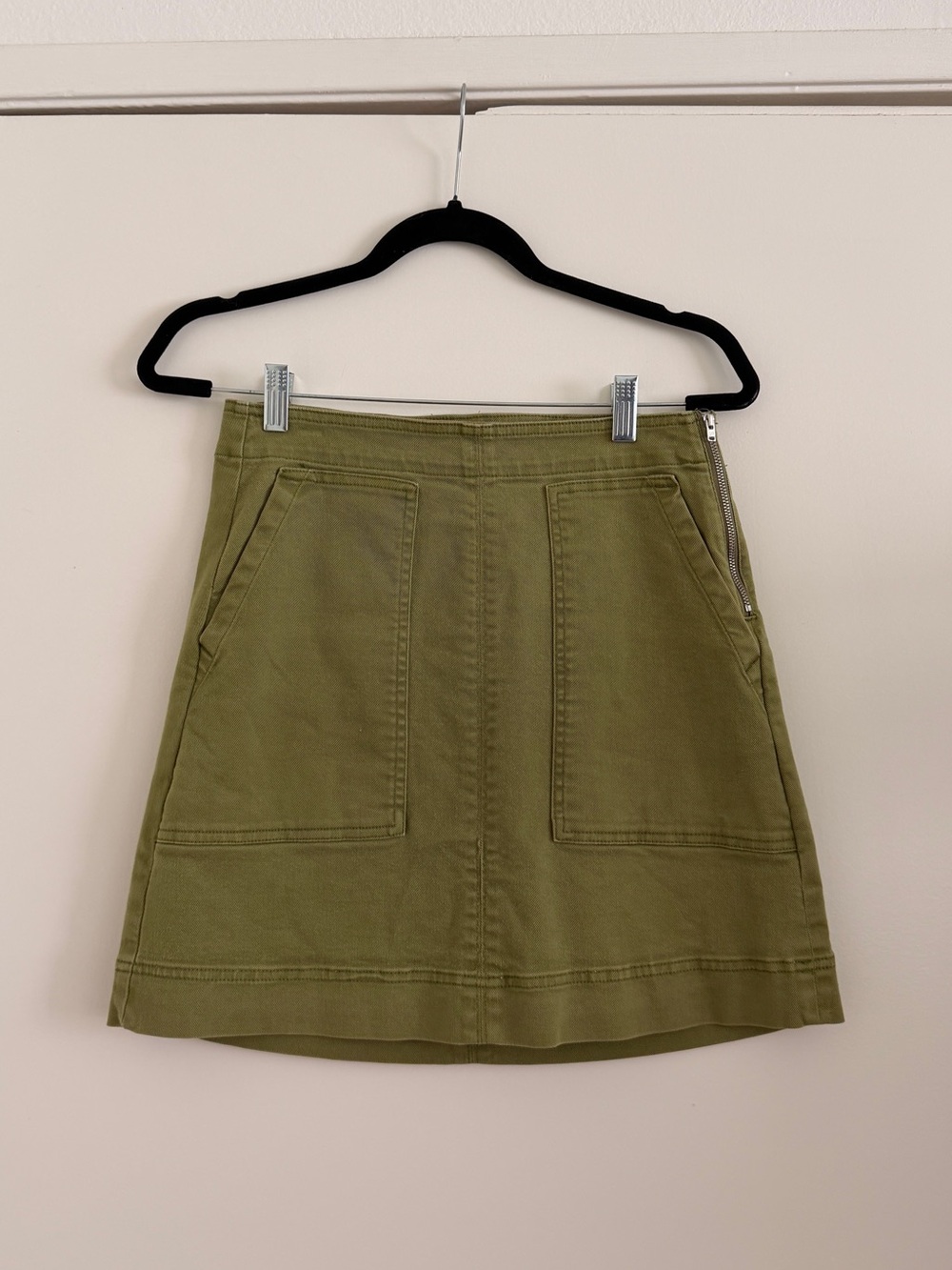 Olive Khaki Green Mini Skirt Utility Skirt Cotton by Free Assembly Size 4